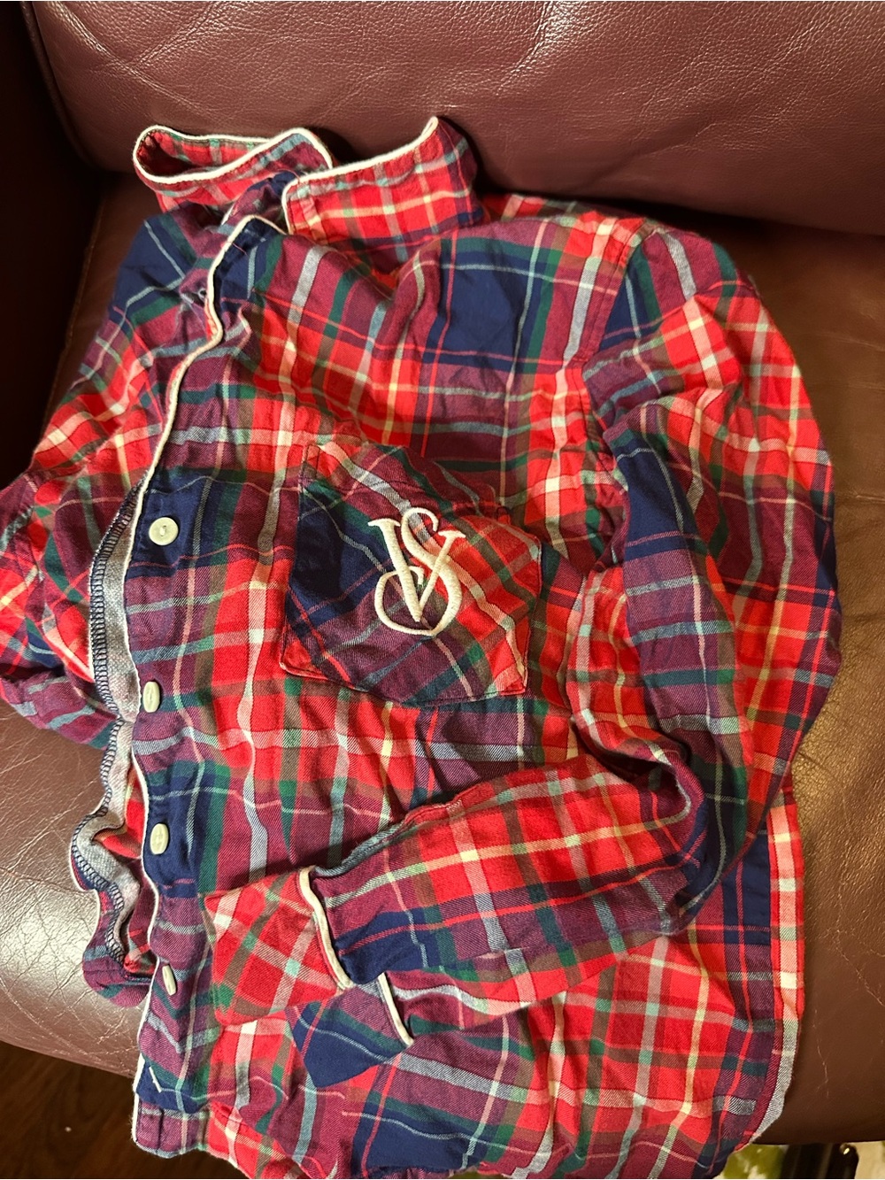 Victoria's Secret Red and Navy Plaid Button-Up